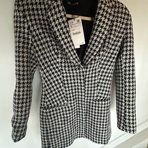 Zara Black and White Houndstooth Blazer Dress